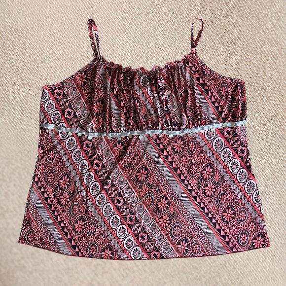 Floral babydoll ruched cami with sequin trim, hippie Y2K 90s bohemian boho chic - Picture 1 of 5